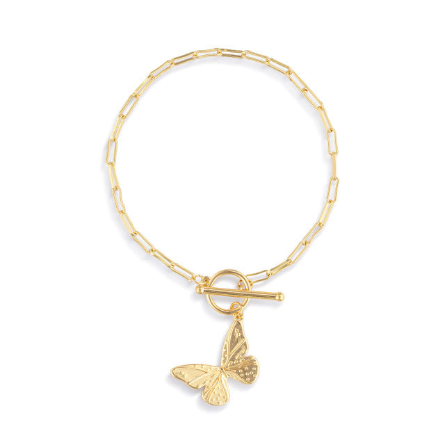 Butterfly Toggle Gold Bracelet 6.5in