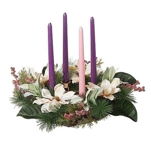 16"Diameter Magnolia Christmas Table Wreath Candle Holder