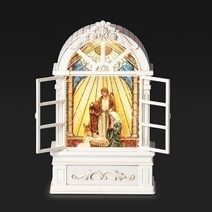 8.7"H Lighted Swirl Church W/Stain Glass; Holy Family; PT/CD