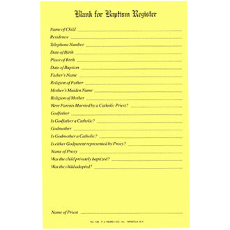 Baptismal Blank Register Form