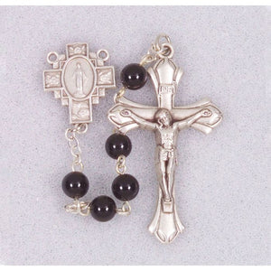 6mm Black Onyx Bead Rosary with Deluxe Silver Plated Centerpiece