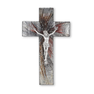 10" Shimmering Silver Glass Cross With Pewter Corpus