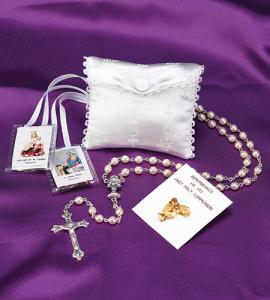 White Satin First Communion Rosary Kit