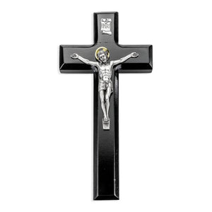 9" Black Cross w/ Antique Silver Corpus