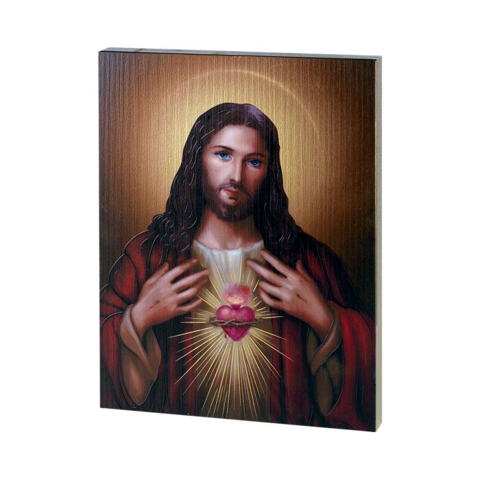 Sacred Heart of Jesus Gold Embossed Wood Plaque