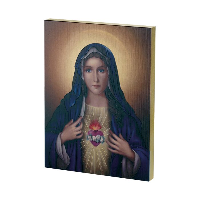Immaculate Heart of Mary Gold Embossed Wood Plaque