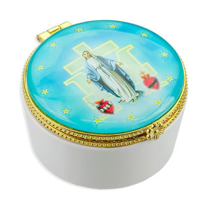Porcelain Rosary Box with Our Lady Of Grace Image Glass Cover