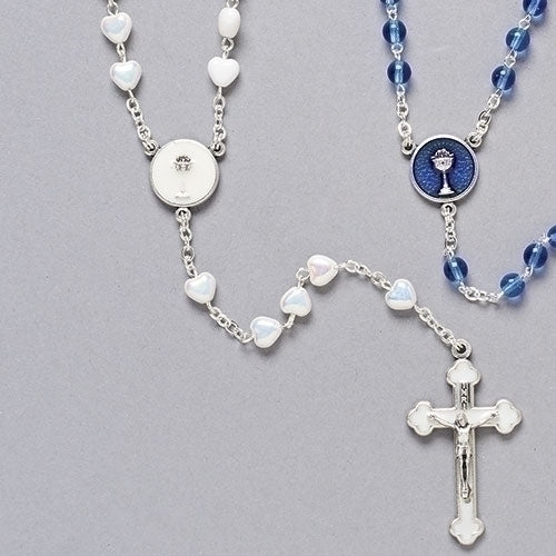 First Communion Rosary with Heart-Shaped Beads