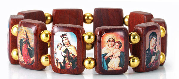 Wood and Gold Madonna Bracelet