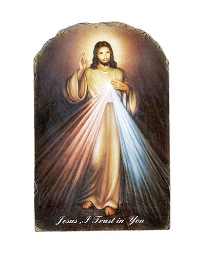 Divine Mercy Arched Tile Plaque with Stand