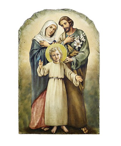 Holy Family Arched Tile Plaque with Stand