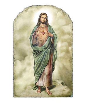 Sacred Heart Arched Tile Plaque with Stand