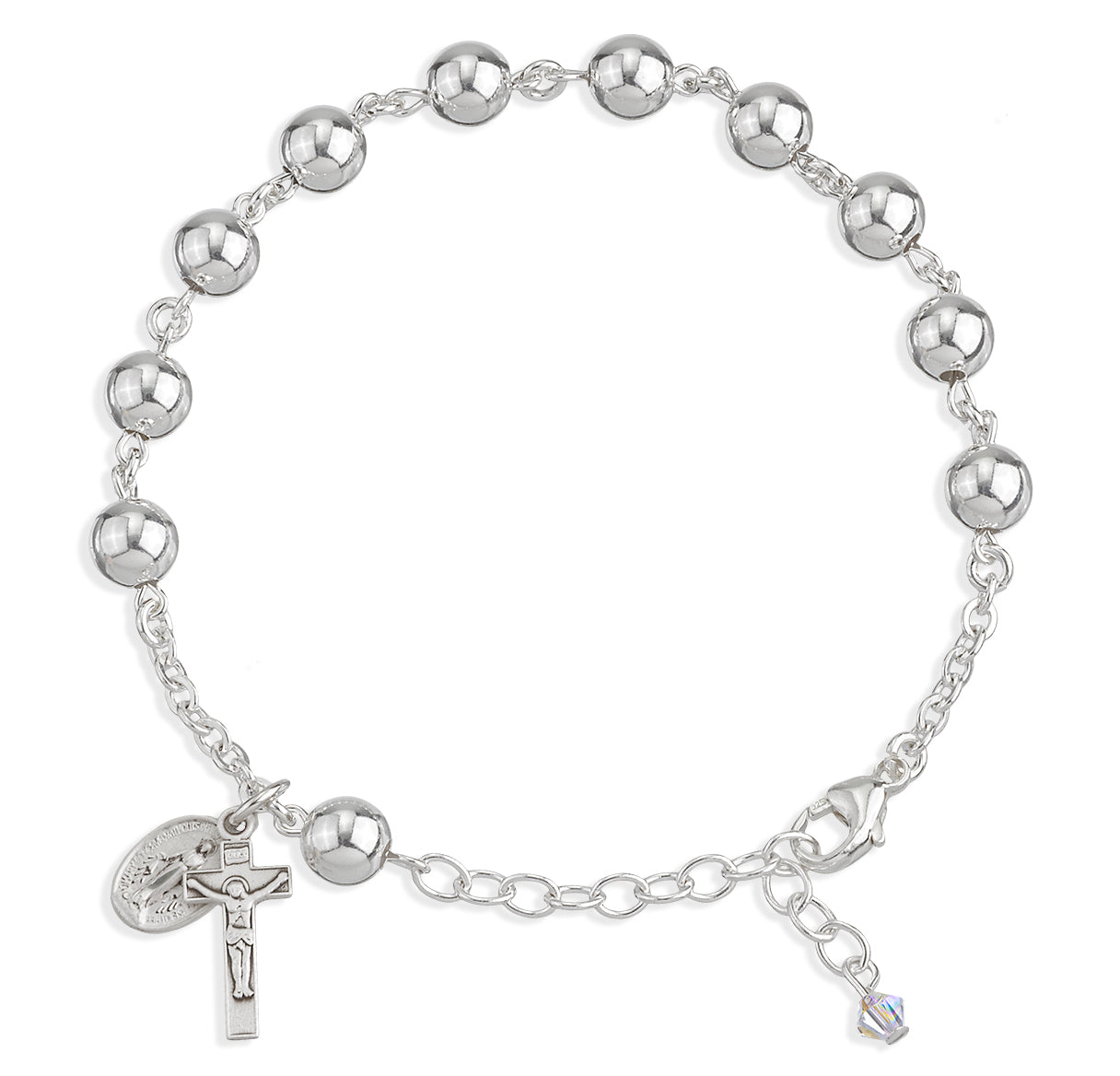 DIRECT FROM LOURDES - 925 Rosary Bracelet with 925 Crucifix & Crystal Beads.
