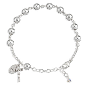 High Polished Round Sterling Silver Rosary Bracelet 7mm