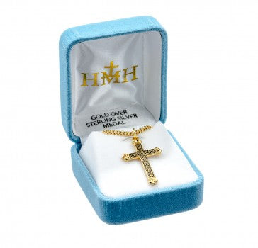 Gold Over Sterling Silver Cross with Black Enamel Design