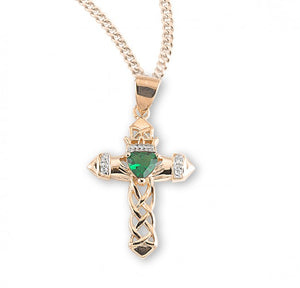 Gold Over Sterling Silver Cross Pendant with Emerald Zircon