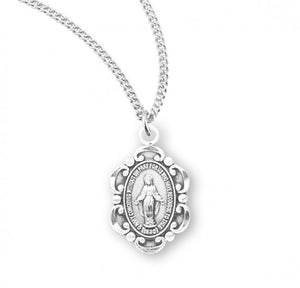 Sterling Silver Oval Fancy Edge Miraculous Medal