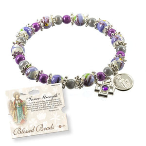 Rosary Bracelet Purple And White Marbleized Beads