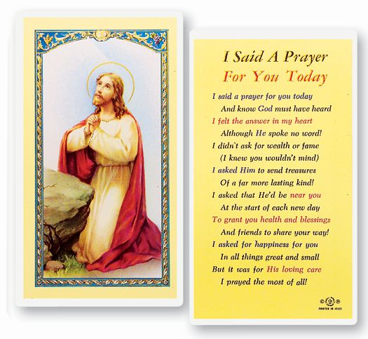 I Said A Prayer For You Today Laminated Holy Card