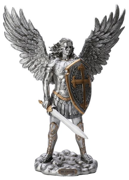 Archangel Michael Bronze Statue - Pewter Finish