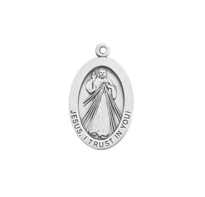Divine Mercy Oval Sterling Silver Pendant